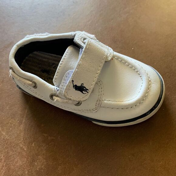Polo Ralph Lauren Shoes Kids Size 4.5 White Leather Slip On Docksiders Boat Boys - Picture 7 of 7